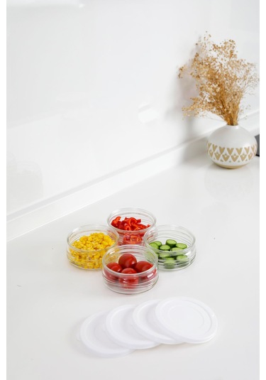 8'li Premium Kahvaltılık Seti 410 Cc Beyaz Plastik Kapaklı, Cam Saklama Kabı, Hava Geçirmez Beyaz
