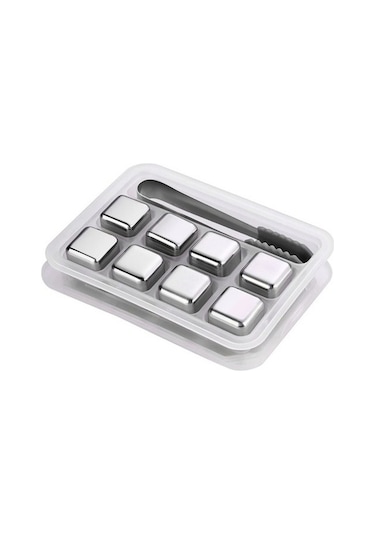 Fastbuy Kkmoon 8 Adet Paslanmaz Çelik Buz Küleri - Gri, Yeniden Kullanılabilir Çok Renkli