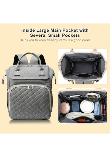 Hangfox Unisex Çift Omuzlu Bebek Çantası, Isı Yalıtımlı Biberon Cepler, Bebek Arabasına Takılabilir, Usb Şarj Portu, Su Geçirmez Nilon, Halka Gri Gri