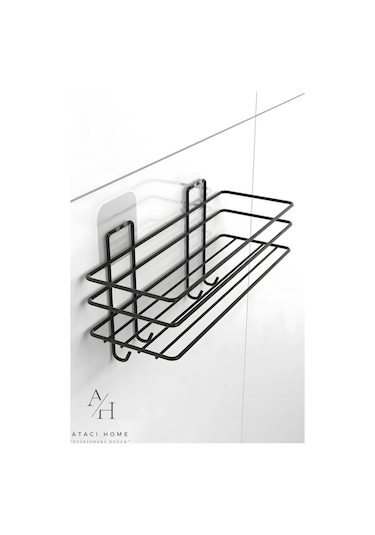 Atacı Atacı Paslanmaz 3'lü Set Yapışkanlı Banyo Düzenleyci Duşakabin Şampuanlk Kanca Rafı Wc Kağıtlk Ve Havluluk Siyah