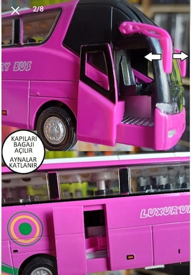 Metal Yolcu Otobüsü Dıecast Koleksiyon Sesli Işıklı Far Yanar Oto