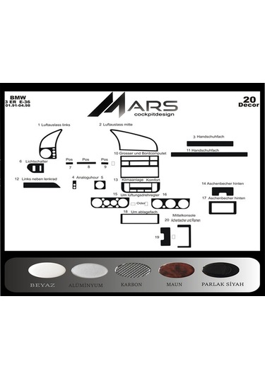 Bmw 3 E36 Konsol-alüminyum Kaplama 1991-1998 20 Parça- Seçenekler