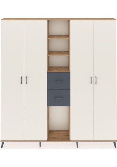 Arges Dolap 15 Raflı 2 Çekmeceli 4 Kapaklı 220x30x243 Çam-aytaşı/antrasit Aytası/antrasıt