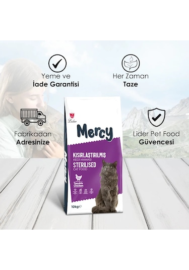 Mercy Tavuklu Kısırlaştırılmış Yetişkin Kedi Maması 10 KG