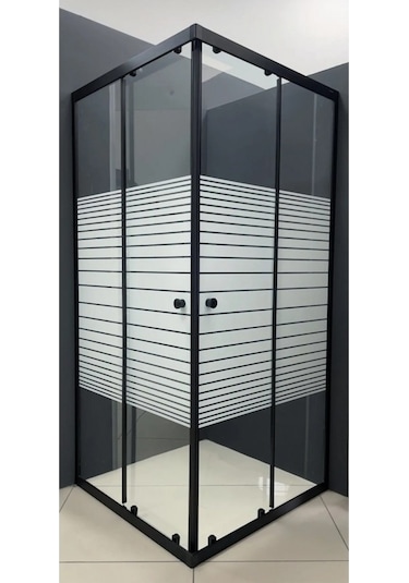 Durul Duşakabin Kare Siyah Profil Çizgili Cam Siyah