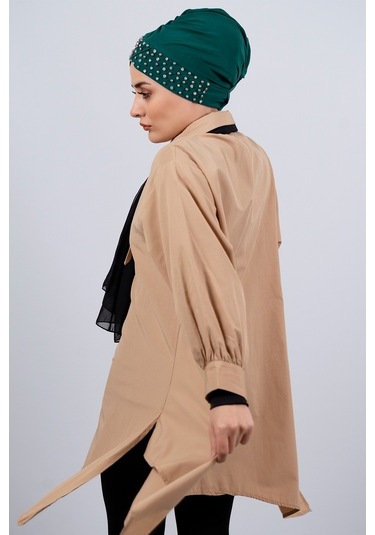 Zümrüt Pratik Hazır Geçmeli Tesettür Bone Sandy Kumaş Taşlı 1456_ Zümrüt