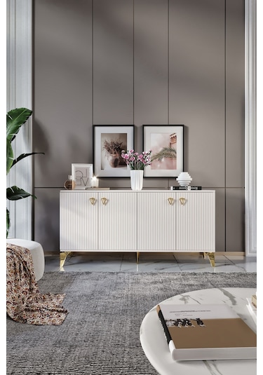 ZEUGMA KONSOL MDF MEBRAN KAPAK EKRU GOLD