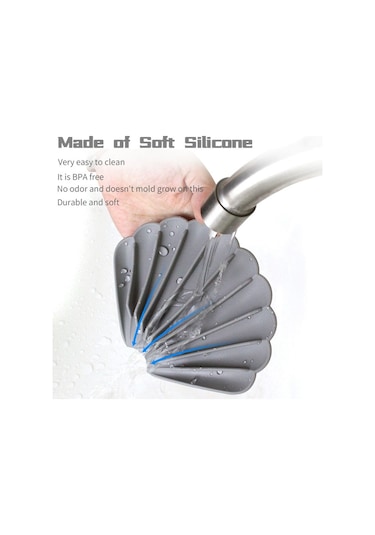 15x12.5x1.5cm Boşaltılabilir Silikon Sabun Kutusu Delik Deflektör Sabunluk Kabuk Şekli Kaymaz Sabunluk Süt Mavisi