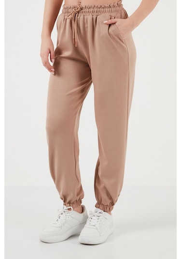 Lela Regular Fit Cepli Bayan Eşofman Altı 5865798 Bej
