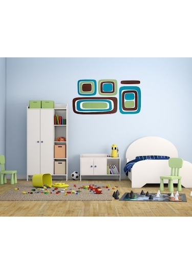 Duvar Süsü Sticker 2 Adet Kareli Mavi,yeşil Desen Pvc 61x30x0,5