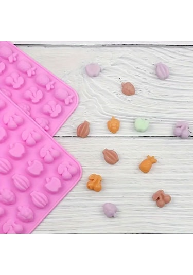 Silikon Kek Kalıp Çikolata Minik Meyve Figürleri Kalıbı Şeker Hamuru Jelibon Kalıbı Çok Renkli