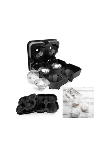 Konesam Gıda Grubu Silikon Buz Kalıbı, 4 Delikli Elmas Şekilli, Siyah, Whiskey İçin İdeal, Güvenli Kullanım Çok Renkli