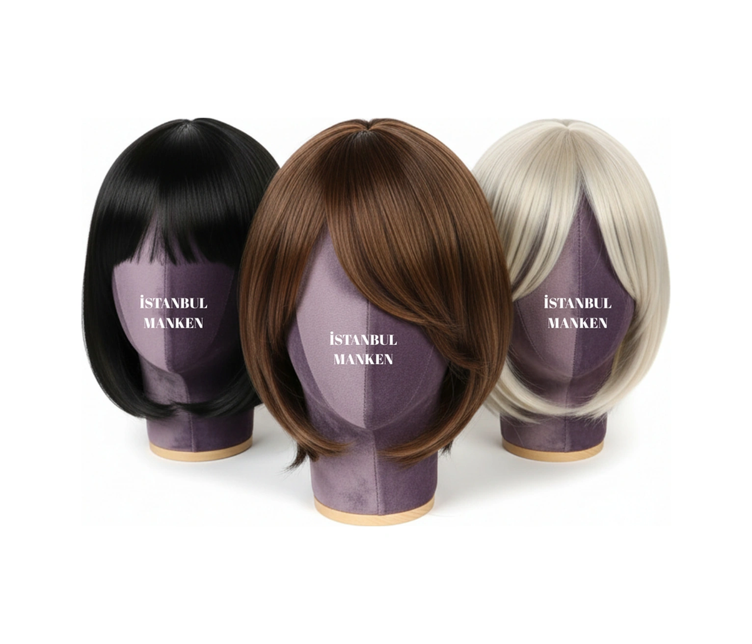 Kumaş Kaplı Polyester Kafa Mankeni Aksesuar Mankeni Şapka Mankeni Peruk Mankeni 0012