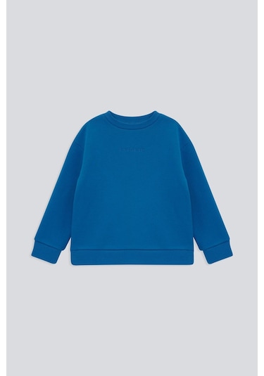 Kids Boy Nakışlı Sweatshirt Saks Mavi