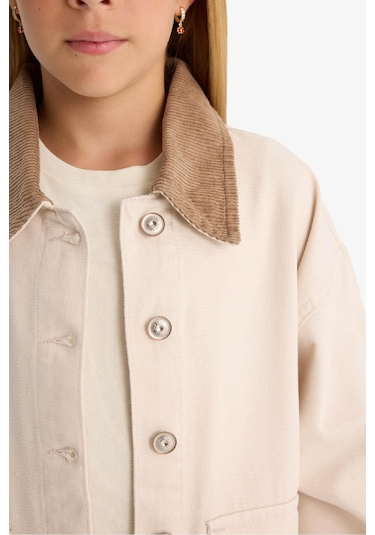 Defacto Kız Çocuk Okul Kontrast Yakalı Gabardin Ceket F7518a825aubg74 Bej