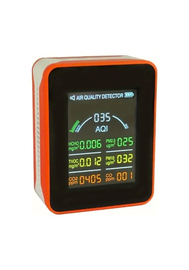 Lumaworld Turuncu 7'li Hava Kalitesi Ölçer Anlık Aqı Co2 Hcho Tvoc Co Pm2.5 Pm10 Lcd Ekran Usb Şarj