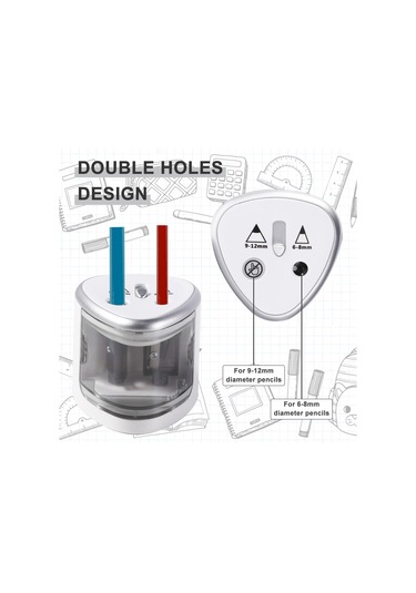 Ruicoo Otomatik Çift Delikli Güneş Sistemi Kalem Kesici - Öğrenci Ve Sanatçılar İçin Dayanıklı Gümüş