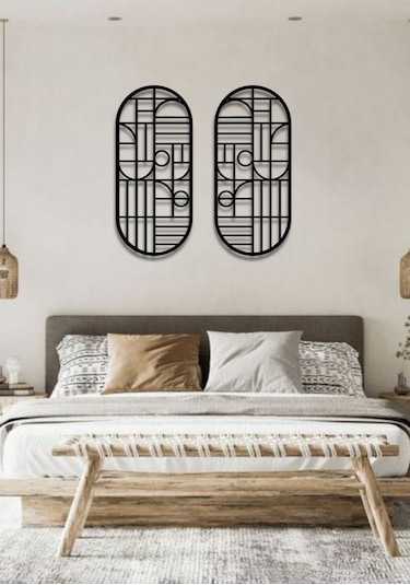 Modern Stil 2 Li Metal Duvar Dekoru Seti 75x36