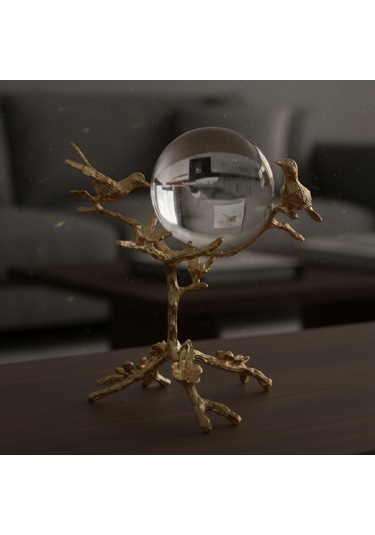 Gold Kuş Figürlü Kristal Küre Dekoratif Obje Kendiniz İçin