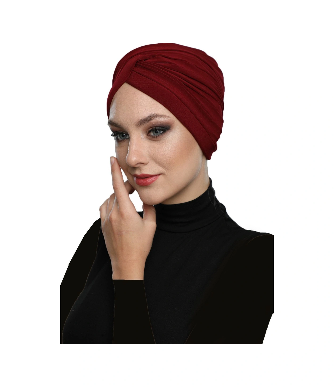 Çapraz W Nervürlü Ensesi Bantlı Bordo Hazır Türban Tesettür Havuz Bonesi Bordo