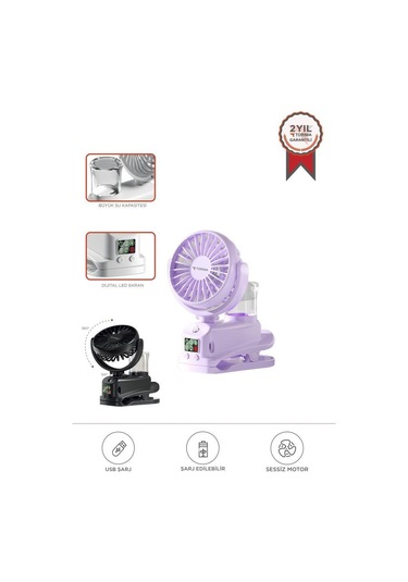 Torima F-14 Mor Dijital Ekranlı Şarjlı Su Kapasiteli Mini Masa Fan Vantilatör