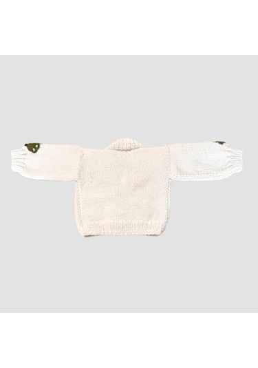 Uretti - Gülnur 2184 - 0374 El Örgüsü Araba Motifli Erkek Çocuk Hırka 3 Yaş - Beyaz Beyaz