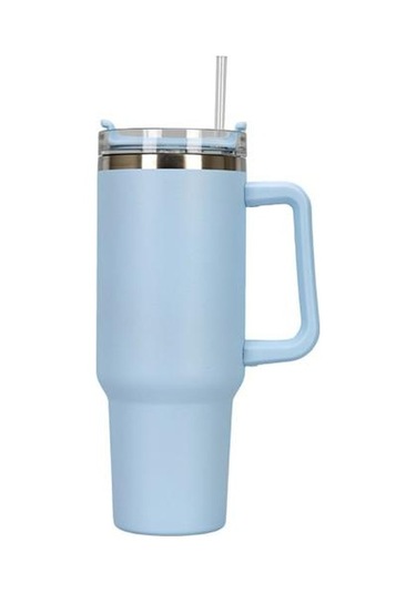 Mavi Soğukluğu Koruyun Mat Doku Pratik 40oz Şeffaf Kapak Yeniden Kullanılabilir İçecek İçme Vakumlu Pipetli Kupa Yalıtımlı Tumbler