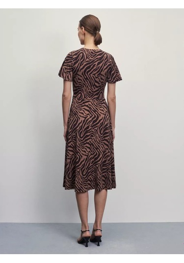 Zarına Kısa Kollu Midi Elbise, Çapraz Bağlamalı 218368967 Kahverengi