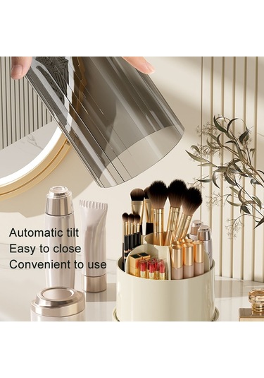 Sones Döner Toz Geçirmez Makyaj Fırçası Saklama Tüpü Tuvalet Masası Masaüstü Kalem Tüpü Şeffaf Siyah