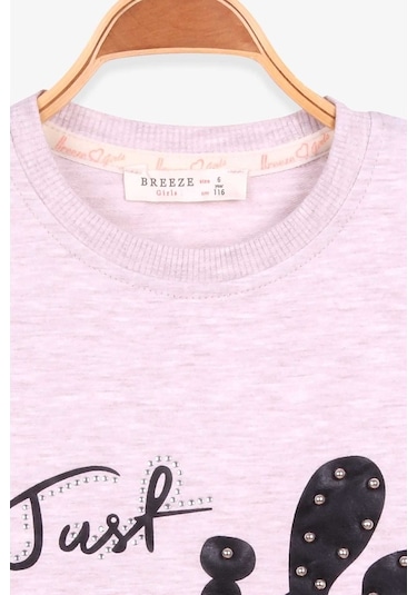 Kız Çocuk Sweatshirt Incili Taşlı Beli Bağcıklı Bej Melanj (6-12