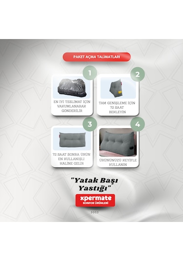 Yatak Başı Yastığı Sırt Ve Bel Destek Yastığı 140 Cm Gri
