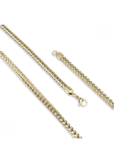 Erkek Köşeli Kral Bakla Örgülü Çelik Kolye 4mm 9190 Altın