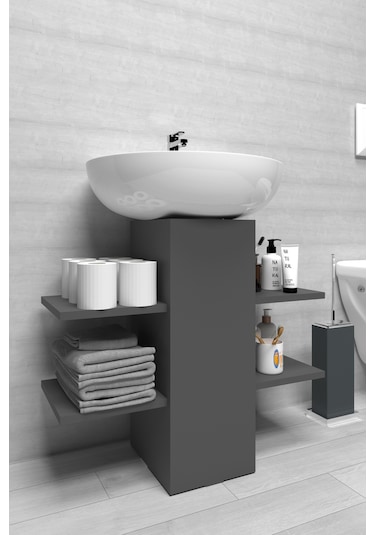 İyimi Modern Raflı Lavabo Altı Banyo Dolabı Banyo Düzenleyici Gri