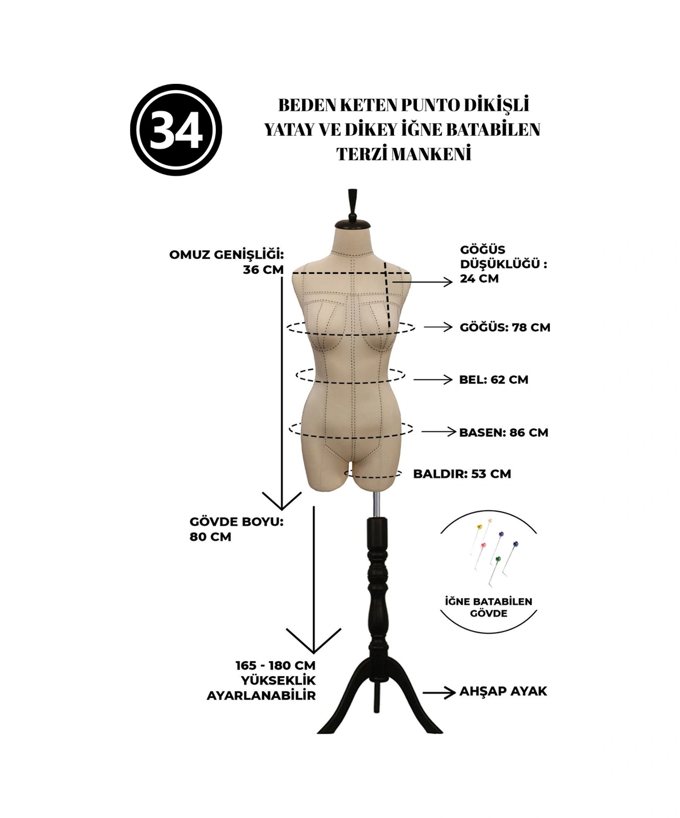 Özel Punto Kumaş - 34 Beden Pantolon Giyebilen İğne Batabilen Terzi Mankeni İst3