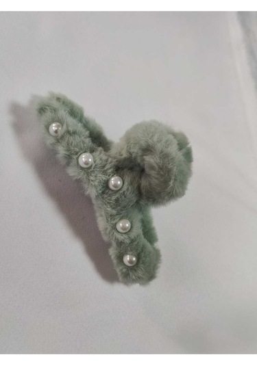 Büyük Boy İnci Peluş Mandal Toka 12 Cm Yeşil