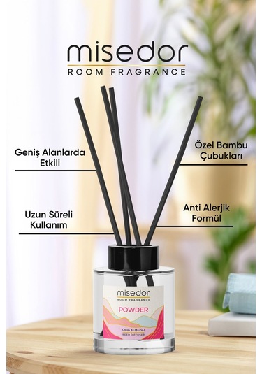 Misedor Powder Çubuklu Oda Kokusu 120 ML + Oda Spreyi 500 ML