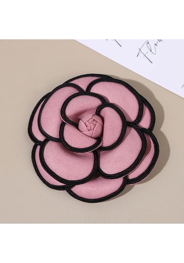 Lüks Siyah Beyaz Kumaş Kamelya Çiçek Broşu Kadın Büyük Gül New Red 7cm Kırmızı Çok Renkli