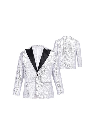 Gümüş Çocuk Erkek Köpüklü Payetler Blazer Ceket Düğün Akşam Parti Dans Bir Düğme Resmi Takım Elbise Gümüş Gümüş Çocuk Erkek Köpüklü Payetler Blazer Ceket Düğün Akşam Parti Dans Bir Düğme Resmi Takım Elbise Gümüş