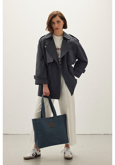 Oversıze Kısa Trençkot Lacivert Lacivert