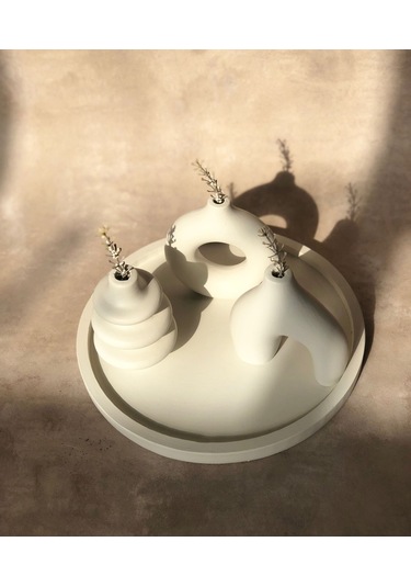 Thiramis Homeconcept Beyaz Yuvarlak Tepsili 3 Lü Beyaz Mini Obje