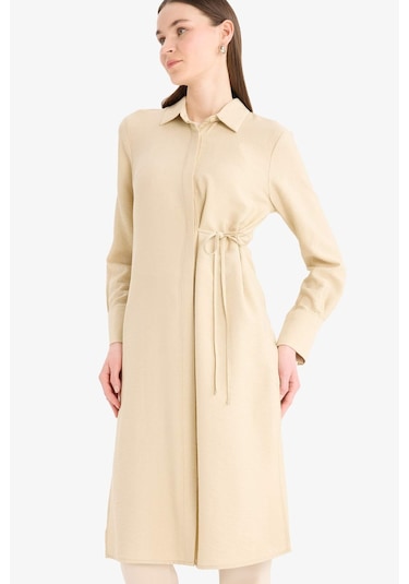 DeFacto Regular Fit Gömlek Yaka Büzgülü Uzun Kollu Diz Altı Tesettür Tunik D9862AX25SMBG737