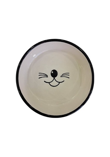 Majo Seramik Yuvarlak Mama Su Kabı Bıyıklı Siyah