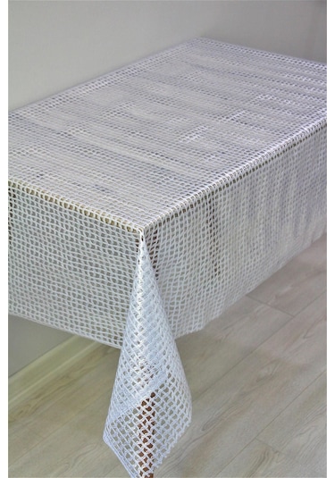 Pvc Şeffaf Kaplama Silinebilir Masa Örtüsü Örgü Hasır Gümüş