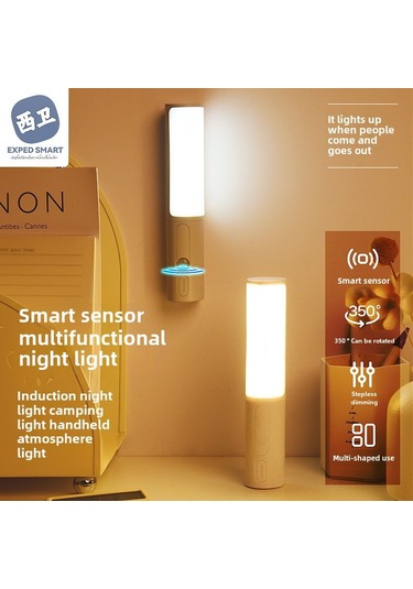 Springsun Akıllı Hareket Algılayıcı Led Gece Lambası - Ev, Kamp, Koridor Ve Dolap Işığı, Üç Renkli Sürekli Dimmable, Şarjlı Beyaz Model Diğer