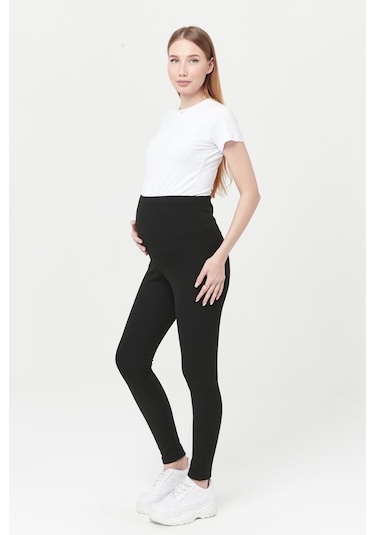 Luvmabelly Myra8068 Toparlayıcı Fitilli Termal İçi Şardonlu Sıcak Tutan Beli Ayarlanabilir Hamile Tayt -siyah-siyah