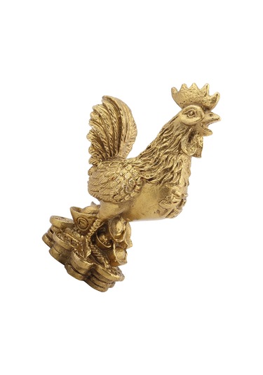 Yaozixa El Yapımı Bakır Horoz Feng Shui Heykeli - Parasal Zenginlik Ve Kötülükten Koruma - 6x5x10 Cm
