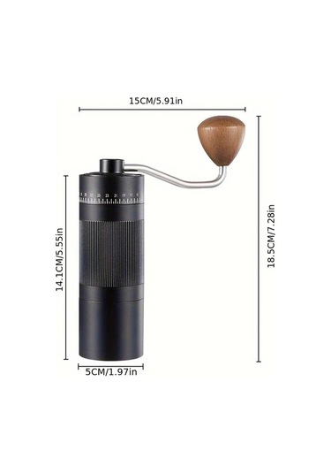 Honeybeeshop Premium Manuel Kahve Değirmeni Siyah Ahşap Saplı Paslanmaz Çelik Gövdeli Ayarlanabilir Öğütme