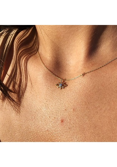 Tasarım Kirpik Nazar Boncuğu Lacivert Mineli Tasarım Stil Modern 14 Ayar Altın Kolye-altın Kolye