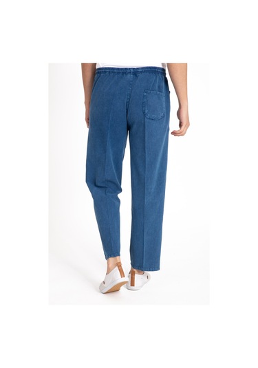 Erkek Ham Bez Lastikli Yüksek Bel Rahat Kalıp %100 Natural Pamuk Eşofman Alt Pantolon Alt Giyim 2188-Mavi