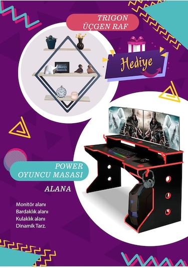 Mydesign Oyuncu Masası Siyah Renk Siyah